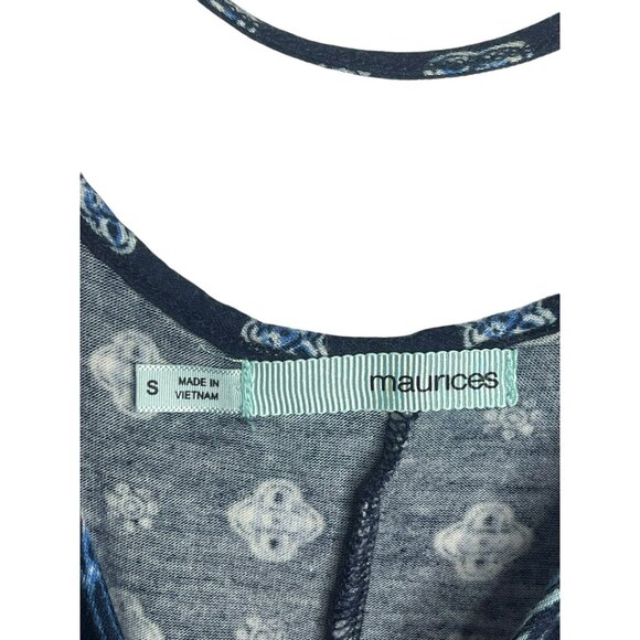 Maurice’s Women’s Blue Baby Doll Top Paisley Beige Lace Accents Size S - Picture 4 of 6